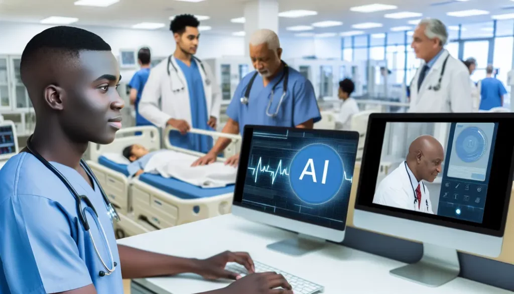 AI agents automating healthcare data entry in a modern hospital setting.